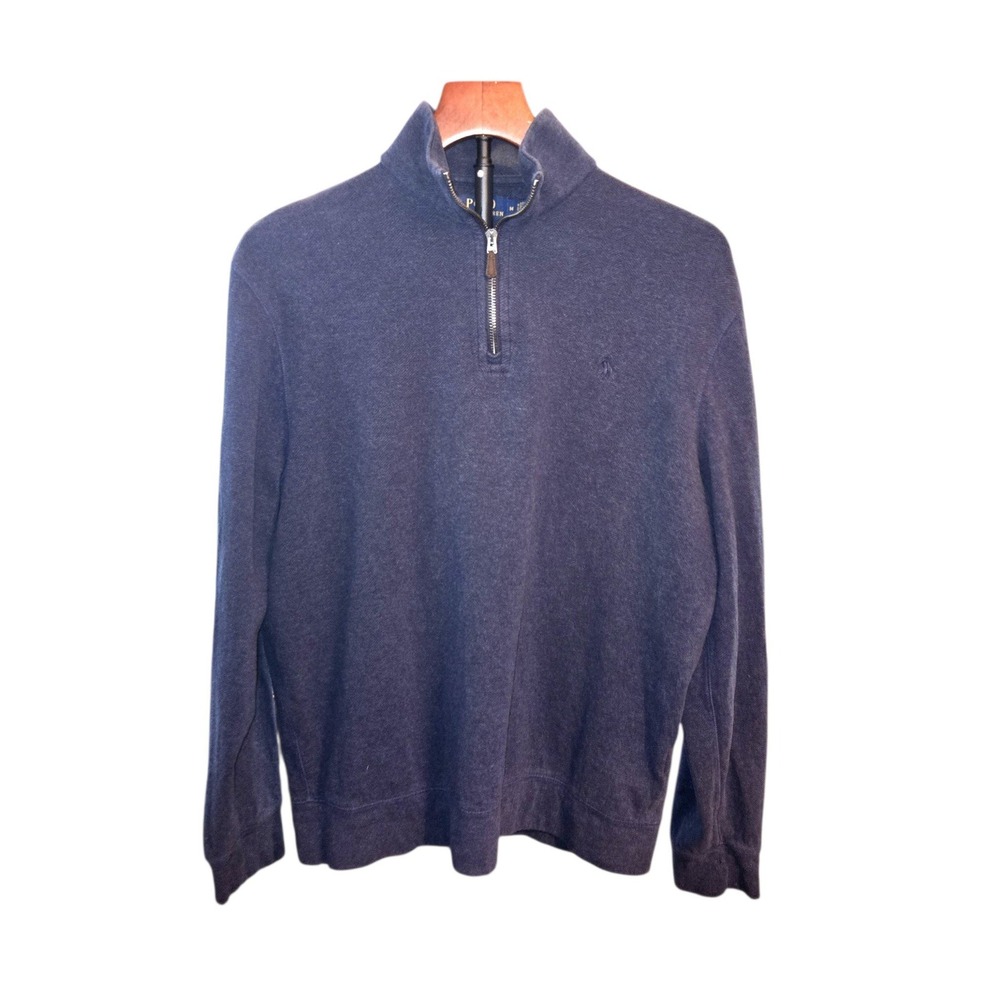 Polo Ralph Lauren Quarter Zip Pullover Mens M Navy Blue Herringbone Sweater
